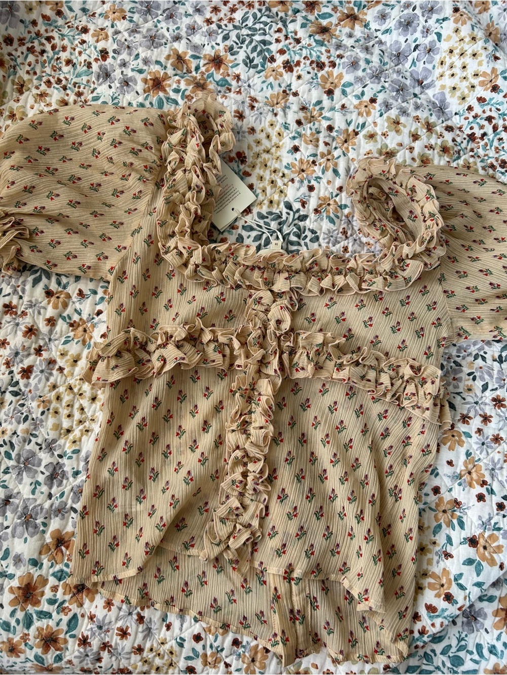 NWT Sezane Wood Beige Tulip Blouse - Picture 5 of 9